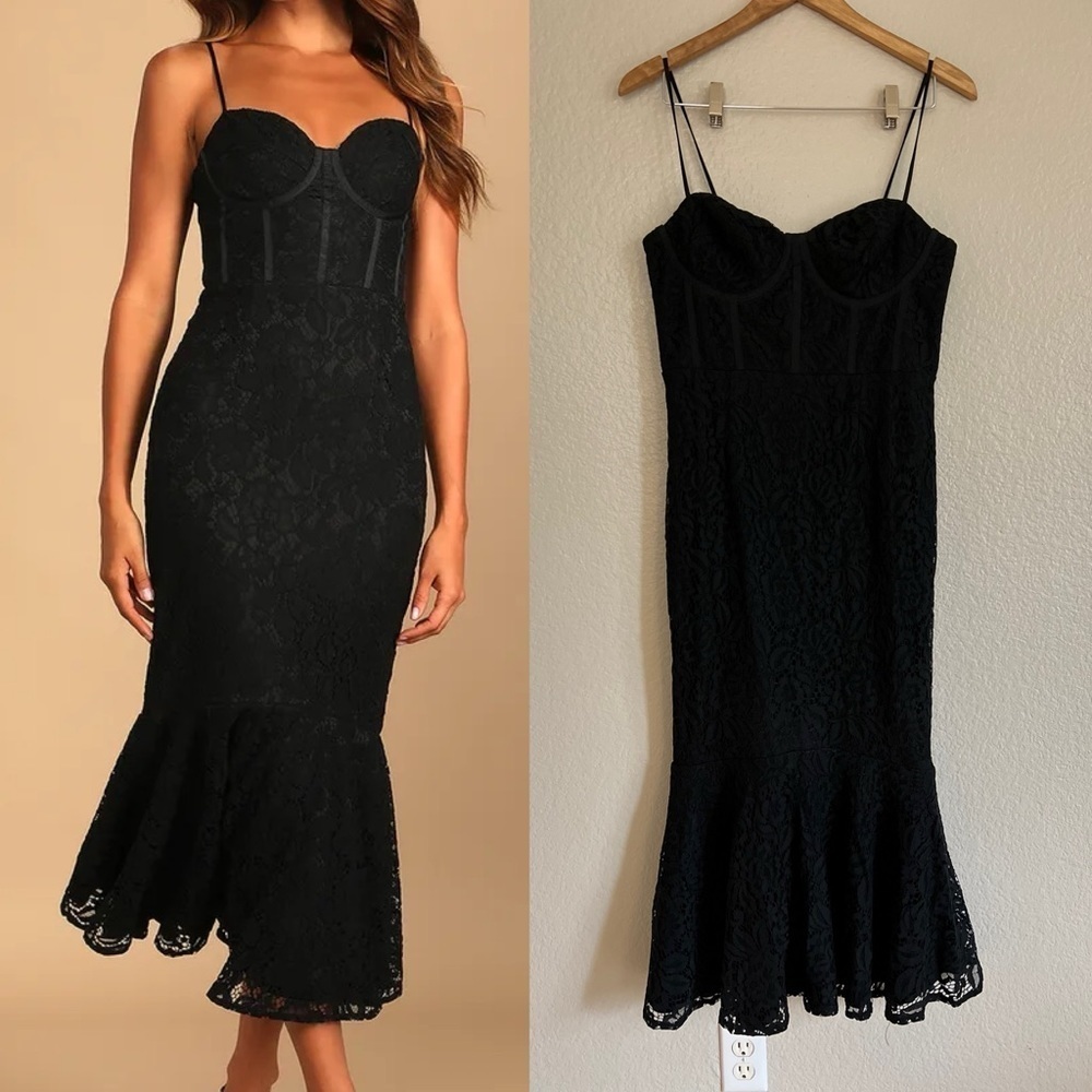 NWOT Found Your Love Black Lace Sleeveless Trumpet Midi Dress